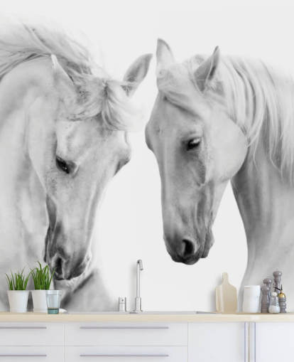 black and white portrait of two horses wallpaper