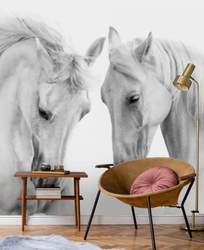 black and white portrait of two horses wallpaper