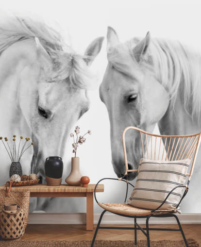 papel de parede de retrato preto e branco de dois cavalos papel de parede de retrato preto e branco de dois cavalos