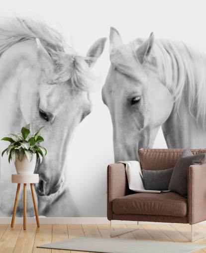 fondo de pantalla de retrato en blanco y negro de dos caballos