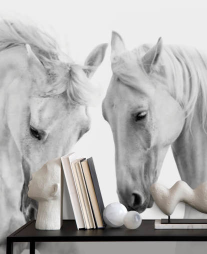 black and white portrait of two horses wallpaper