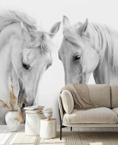 fondo de pantalla de retrato en blanco y negro de dos caballos