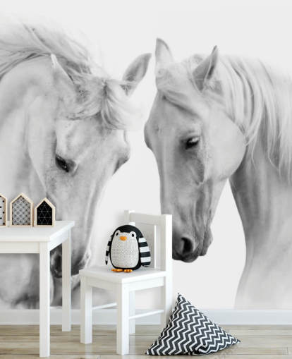 fondo de pantalla de retrato en blanco y negro de dos caballos