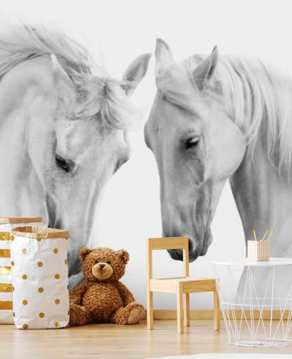 black and white portrait of two horses wallpaper