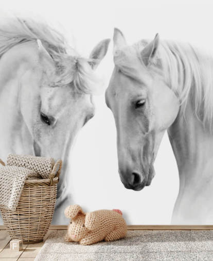 fondo de pantalla de retrato en blanco y negro de dos caballos