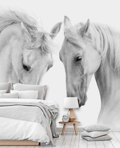 papel de parede de retrato preto e branco de dois cavalos