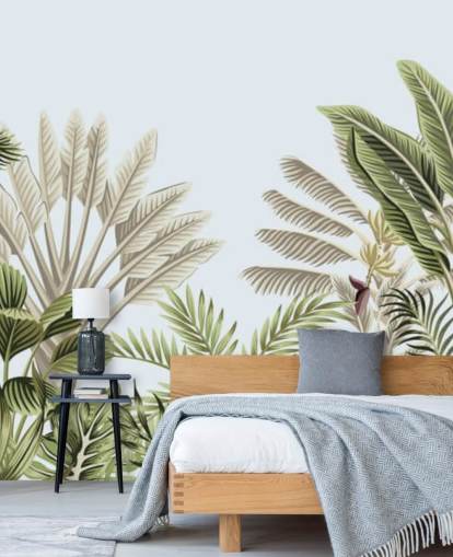 tropical rain forest illustrated trees wallpaper