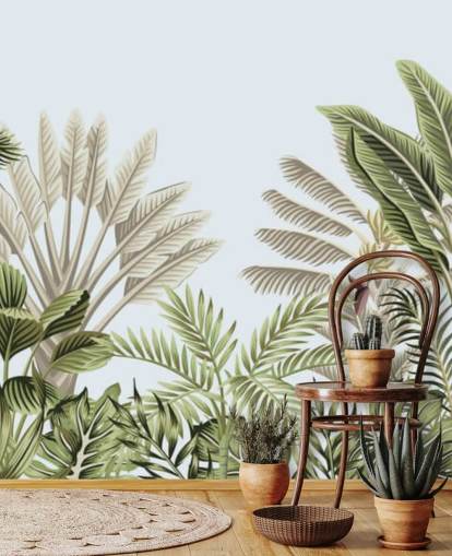 tropical rain forest illustrated trees wallpaper