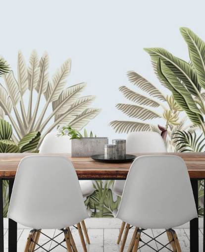 carta da parati tropicale con alberi illustrati