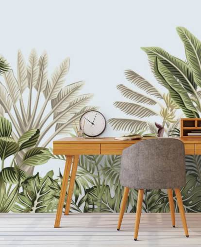 carta da parati tropicale con alberi illustrati