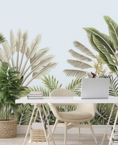 tropical rain forest illustrated trees wallpaper