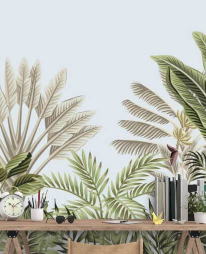 tropical rain forest illustrated trees wallpaper