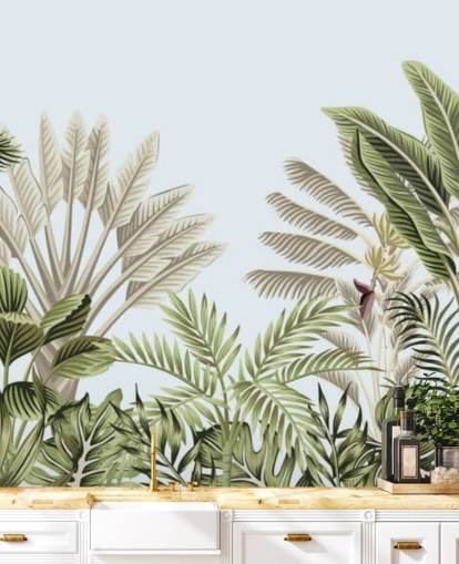 tropischer Regenwald illustrierte Bäume Tapete