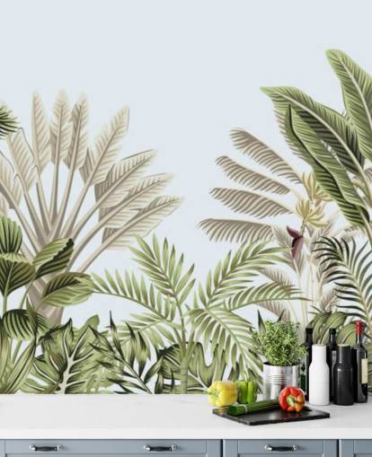 tropical rain forest illustrated trees wallpaper