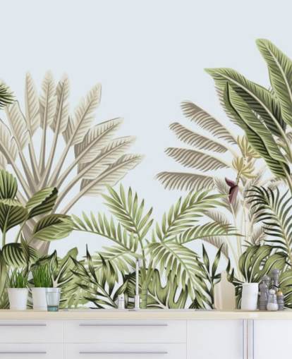 carta da parati tropicale con alberi illustrati