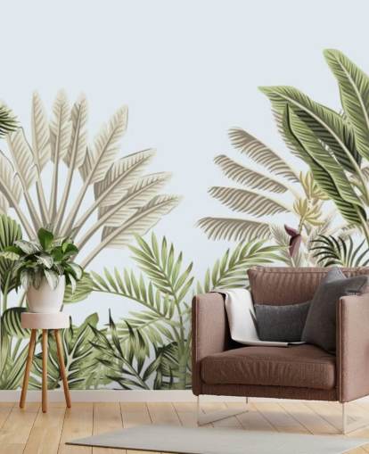 tropical rain forest illustrated trees wallpaper