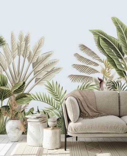 tropical rain forest illustrated trees wallpaper