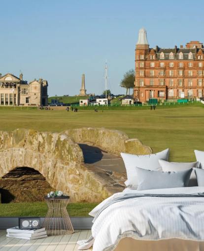 mural de papel pintado de golf personalizado llamado Swilcan Bridge, St Andrews Old Course