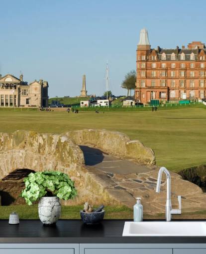 mural de papel pintado de golf personalizado llamado Swilcan Bridge, St Andrews Old Course