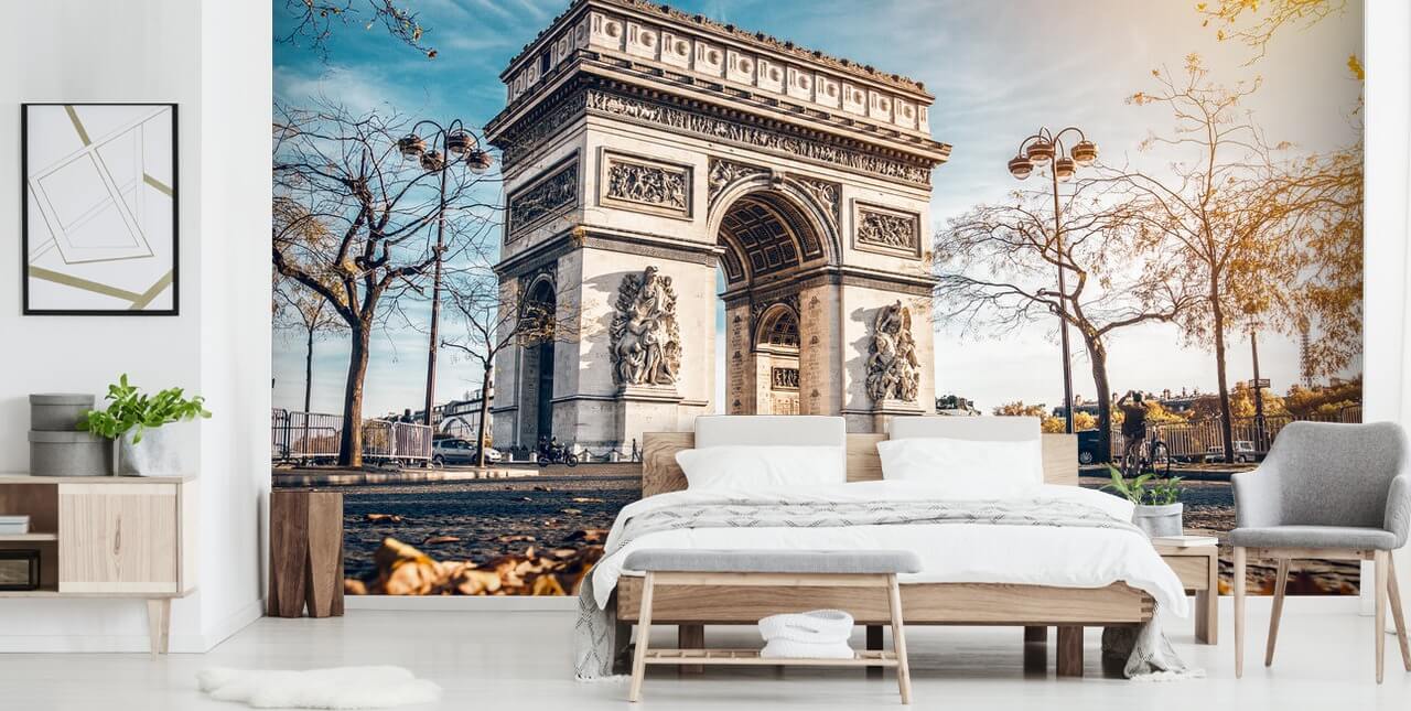 Arc de Triomphe op een zonnige dag behang