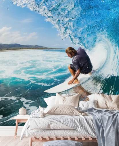 Papier Peint Fresque Surfer sur une vague