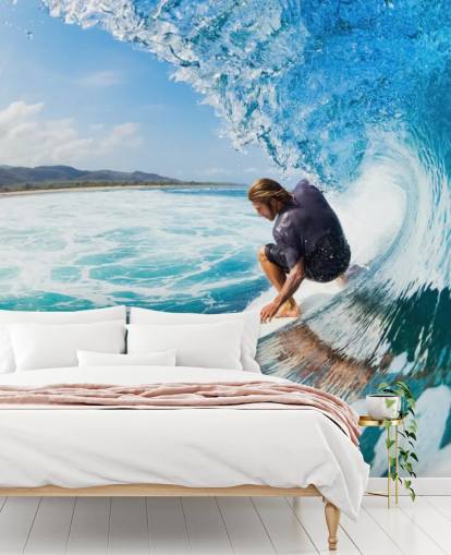 Surfer op een Wave Wallpaper Mural