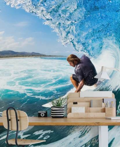 Carta da parati murale con surfista su un'onda
