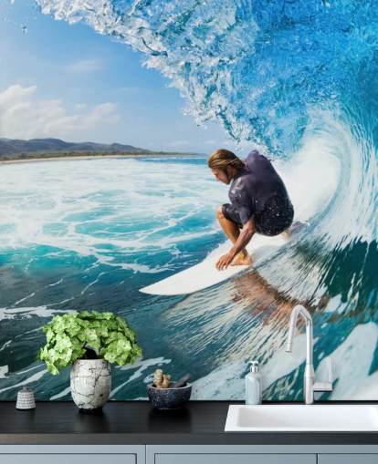 Papier Peint Fresque Surfer sur une vague Papier Peint Fresque Surfer sur une vague