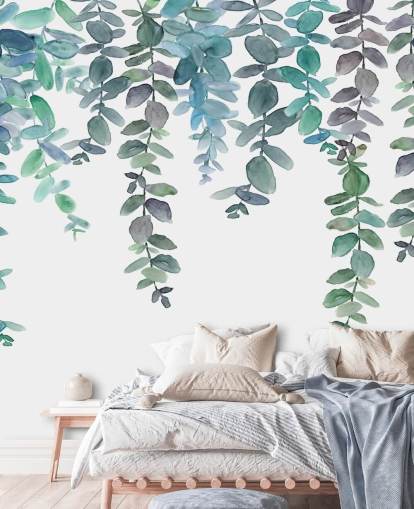 Papel pintado de eucalipto colgante azul y verde