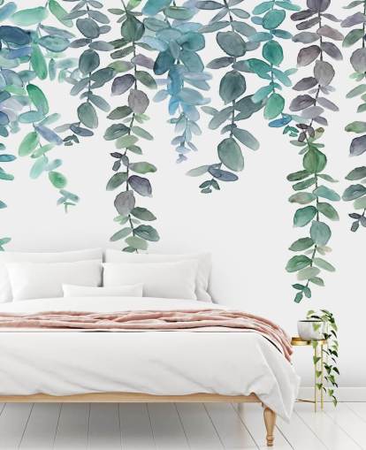 Blue & Green Hanging Eucalyptus Wallpaper