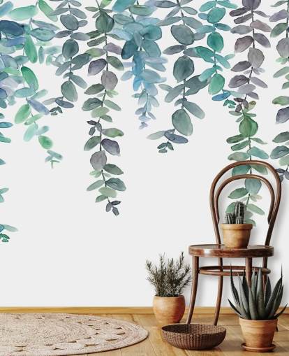 Blue & Green Hanging Eucalyptus Wallpaper