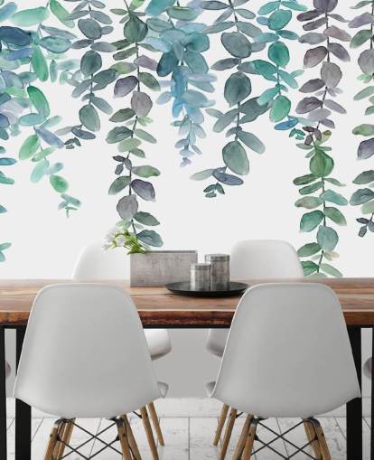 Papier peint à suspendre à l'eucalyptus bleu et vert