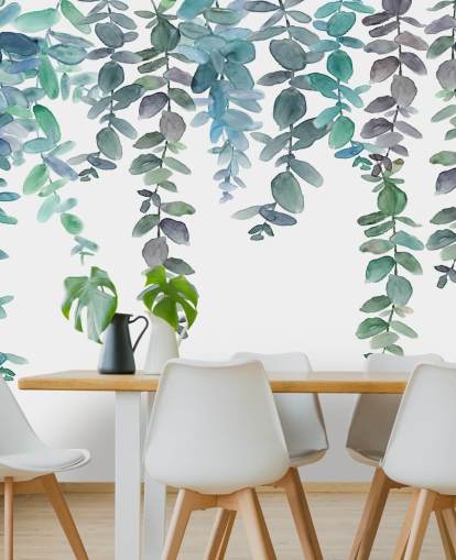Blauw en groen hangend eucalyptusbehang
