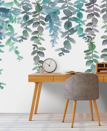 Papier peint à suspendre à l'eucalyptus bleu et vert