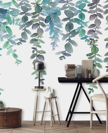 Blue & Green Hanging Eucalyptus Wallpaper