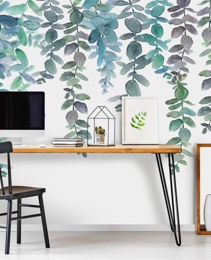 Papier peint à suspendre à l'eucalyptus bleu et vert