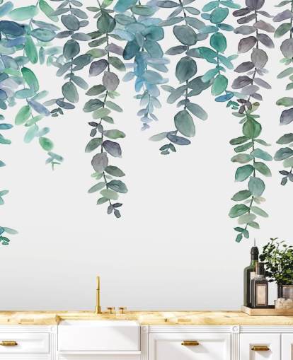 Blue & Green Hanging Eucalyptus Wallpaper