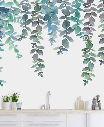 Blue & Green Hanging Eucalyptus Wallpaper Blue & Green Hanging Eucalyptus Wallpaper