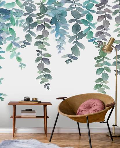 Papel pintado de eucalipto colgante azul y verde