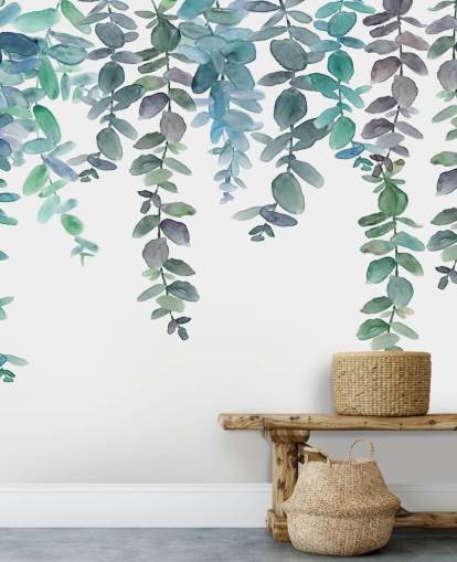 Blue & Green Hanging Eucalyptus Wallpaper