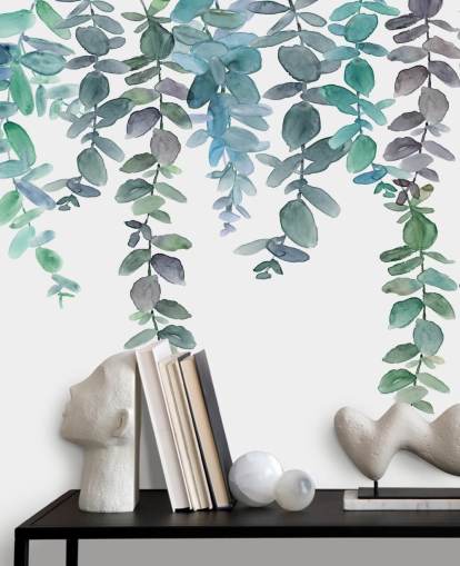 Blue & Green Hanging Eucalyptus Wallpaper