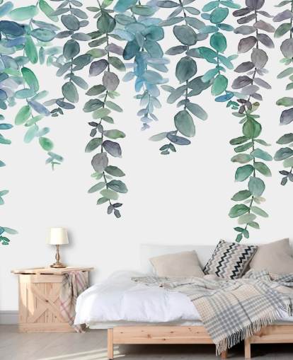 Papel pintado de eucalipto colgante azul y verde