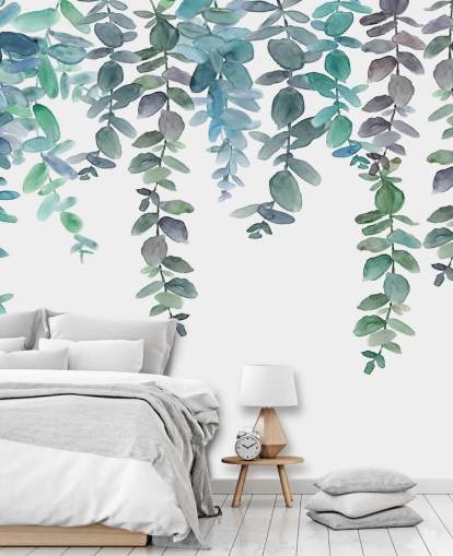 Blue & Green Hanging Eucalyptus Wallpaper
