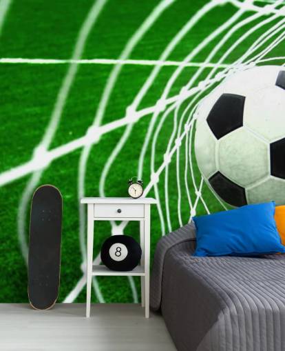 Football in the Net Wallpaper Mural