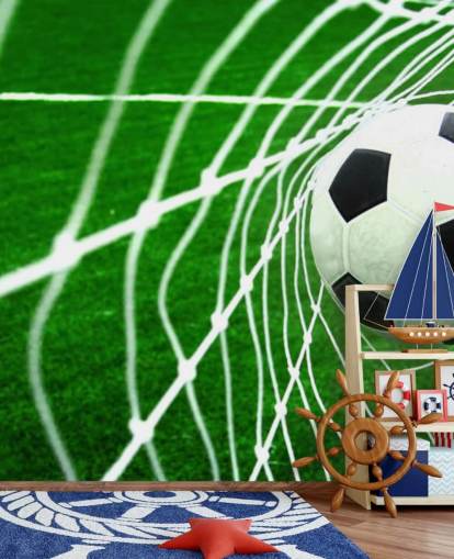 Football in the Net Wallpaper Mural