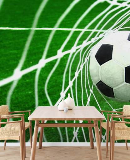 Football in the Net Wallpaper Mural