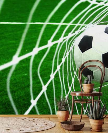 Football in the Net Wallpaper Mural