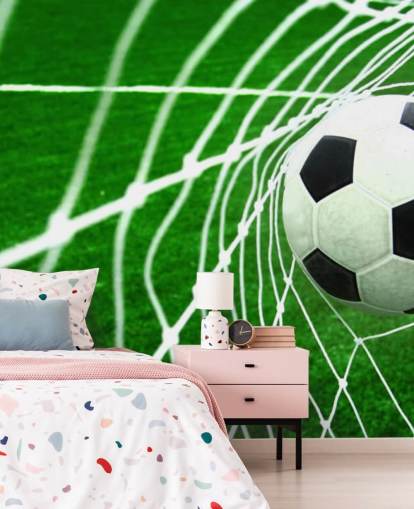 Football in the Net Wallpaper Mural
