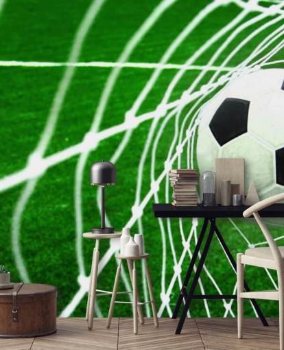 Football in the Net Wallpaper Mural