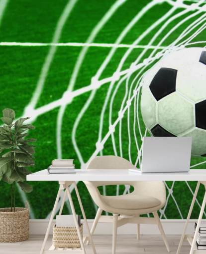 Football in the Net Wallpaper Mural